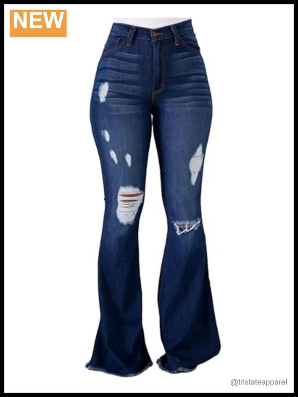 Vintage High Waist Flare Bell Bottom Jeans Ripped Distressed Wide Leg Denim